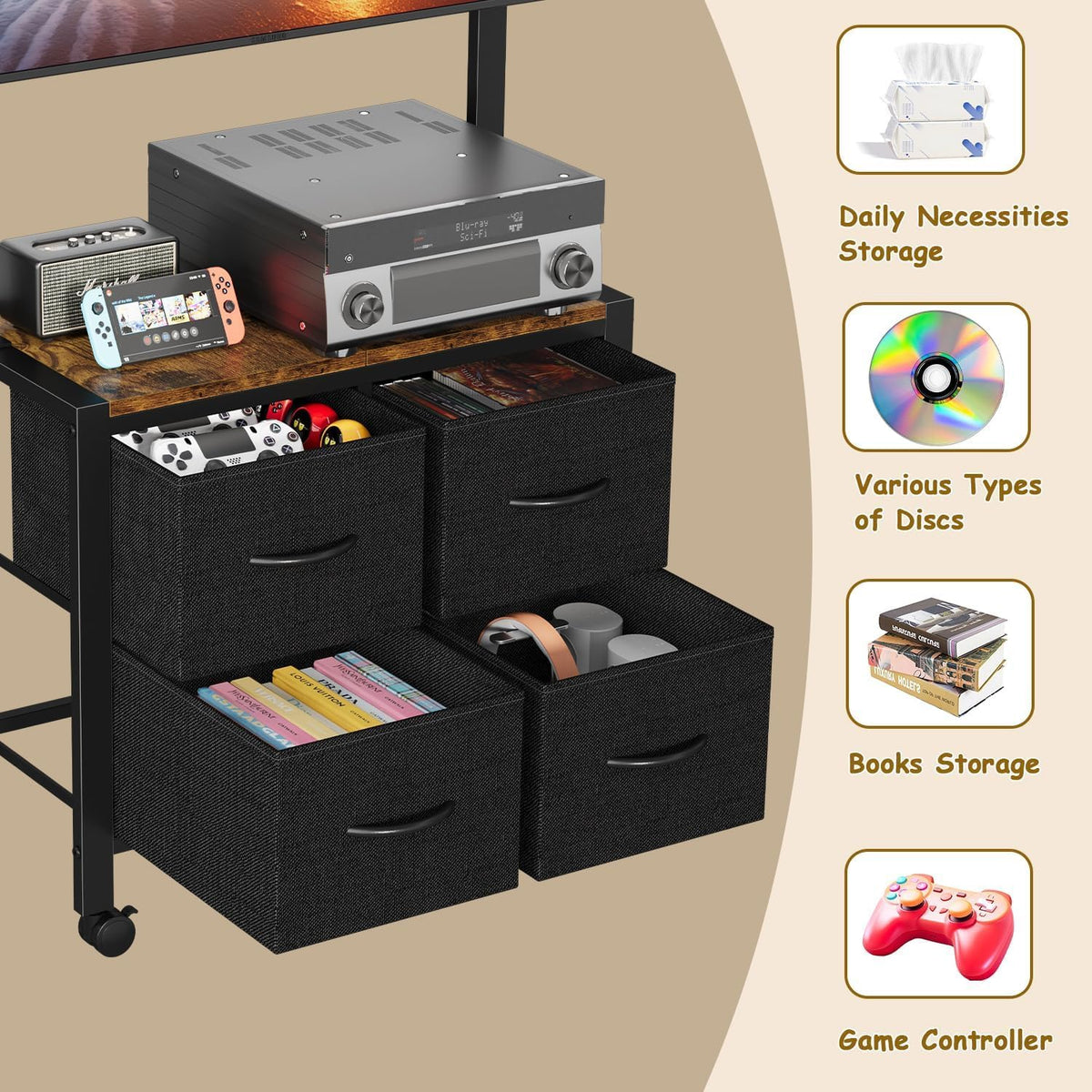 Mobile TV Cart Rolling TV Stand with 4 Drawer for 23-60 inch Screens L631