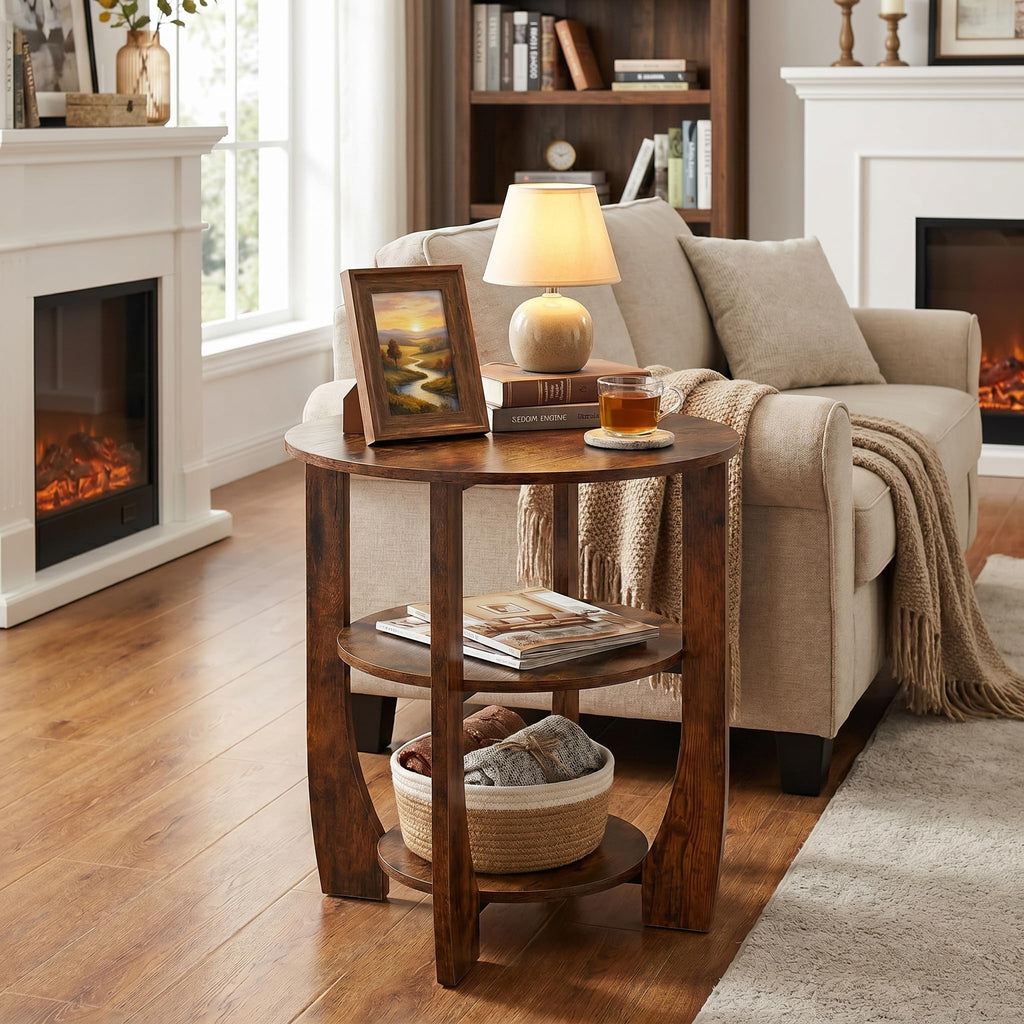 Rustic Brown 19.7 inch Round Side Table X7794