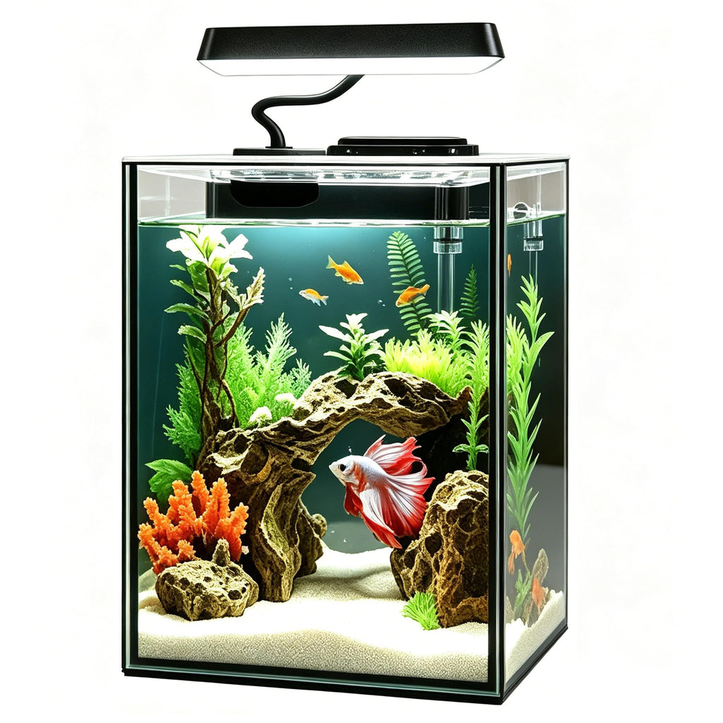 1.5 Gallon Glass Betta Aquarium Starter Kit with LED Light and Power Filter V314