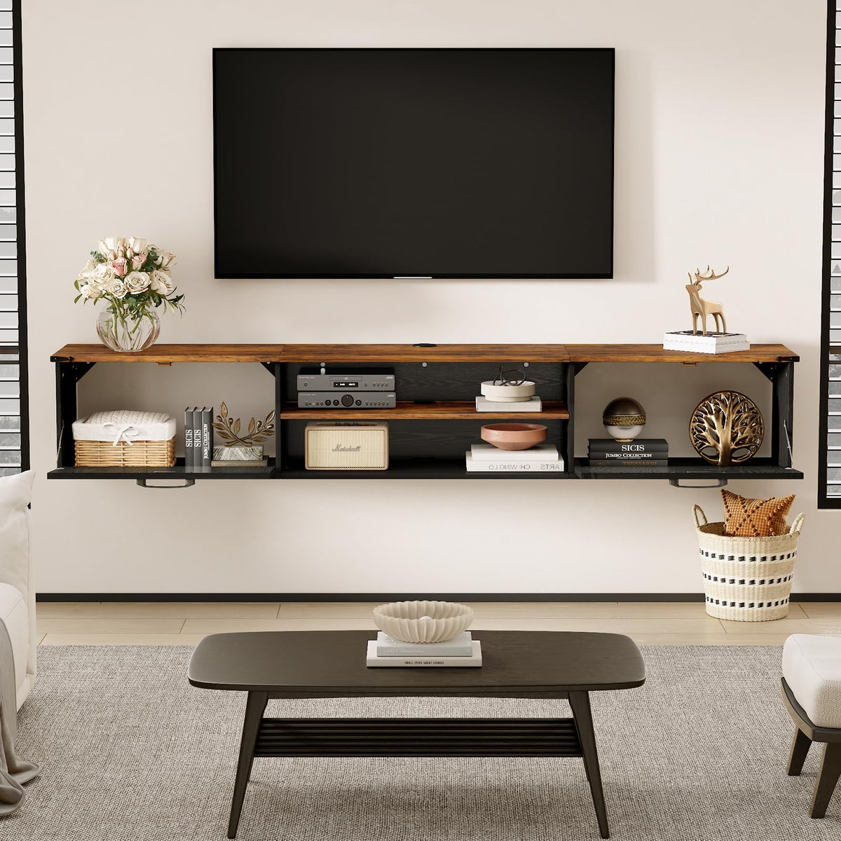 70" Black Floating TV Stand C193