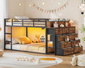 Twin Over Twin Metal Bunk Bed with Storage & LED Lights M12814