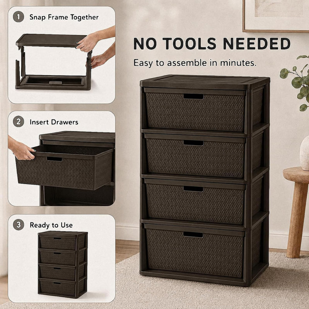 Brown 4-Drawer Plastic Storage Tower N929