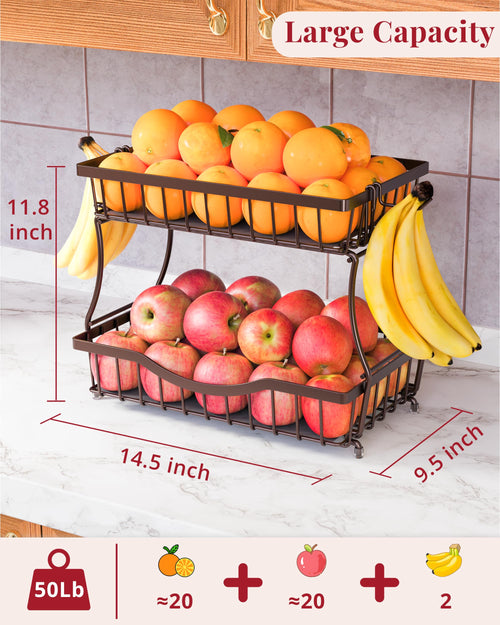 2 Tier Fruit Basket with 2 Banana Hangers V141