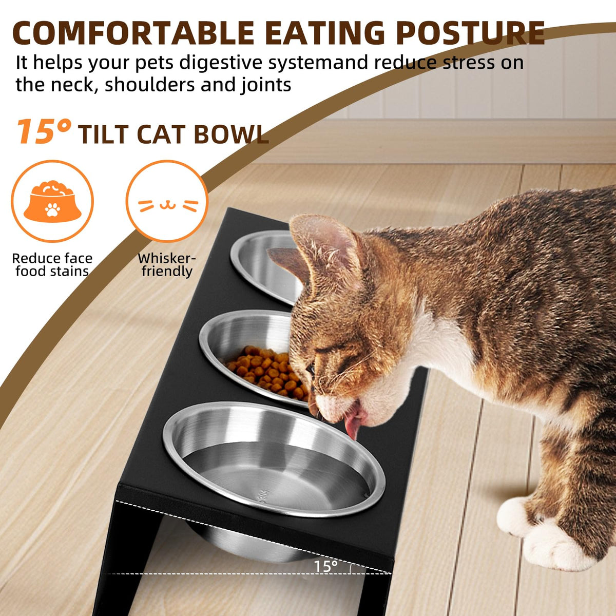 15° Tilted Stainless Steel Cat Bowls 3 Pack Q841