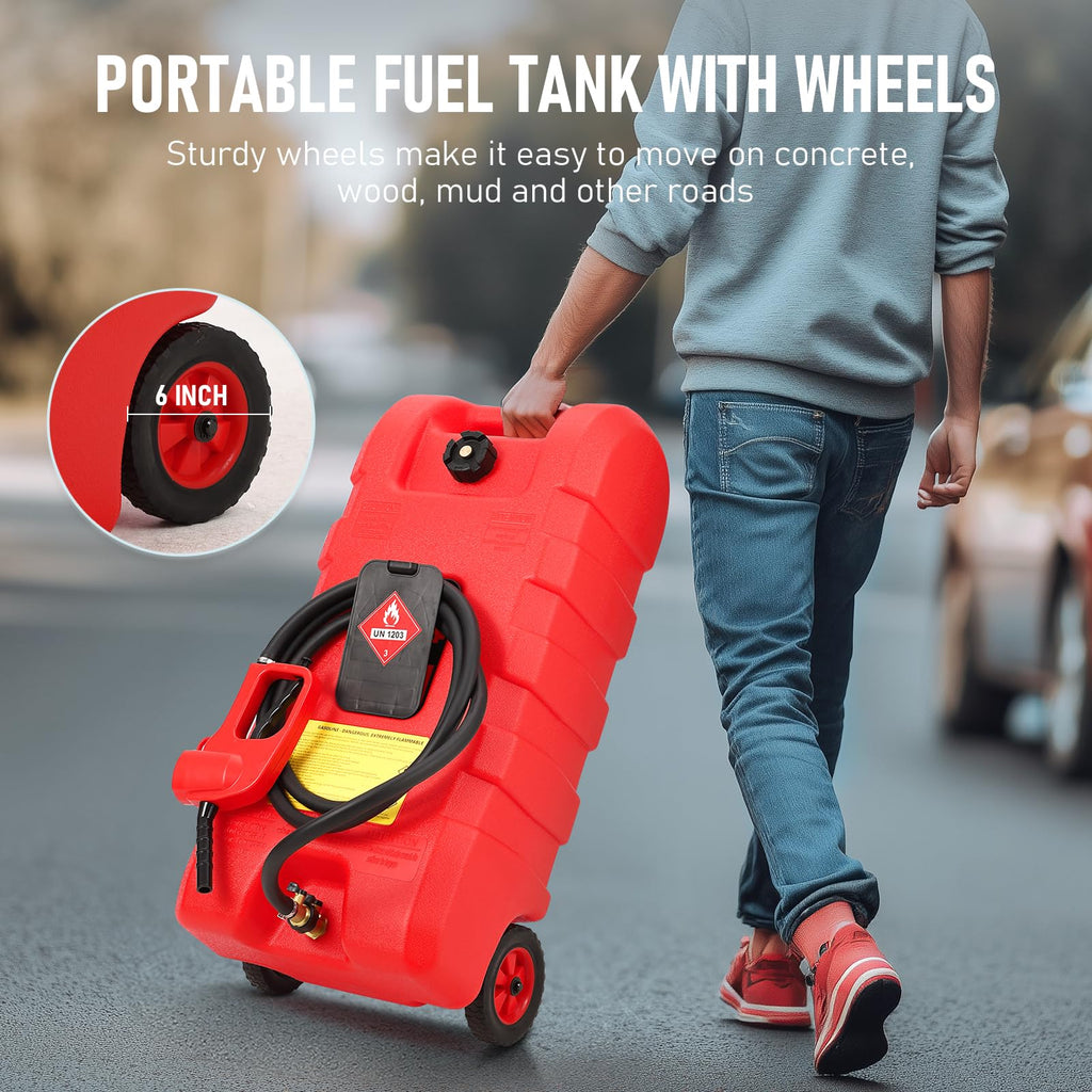 15 Gallon Wheeled Fuel Caddy with Manual Siphon Pump & 10FT Hose T757