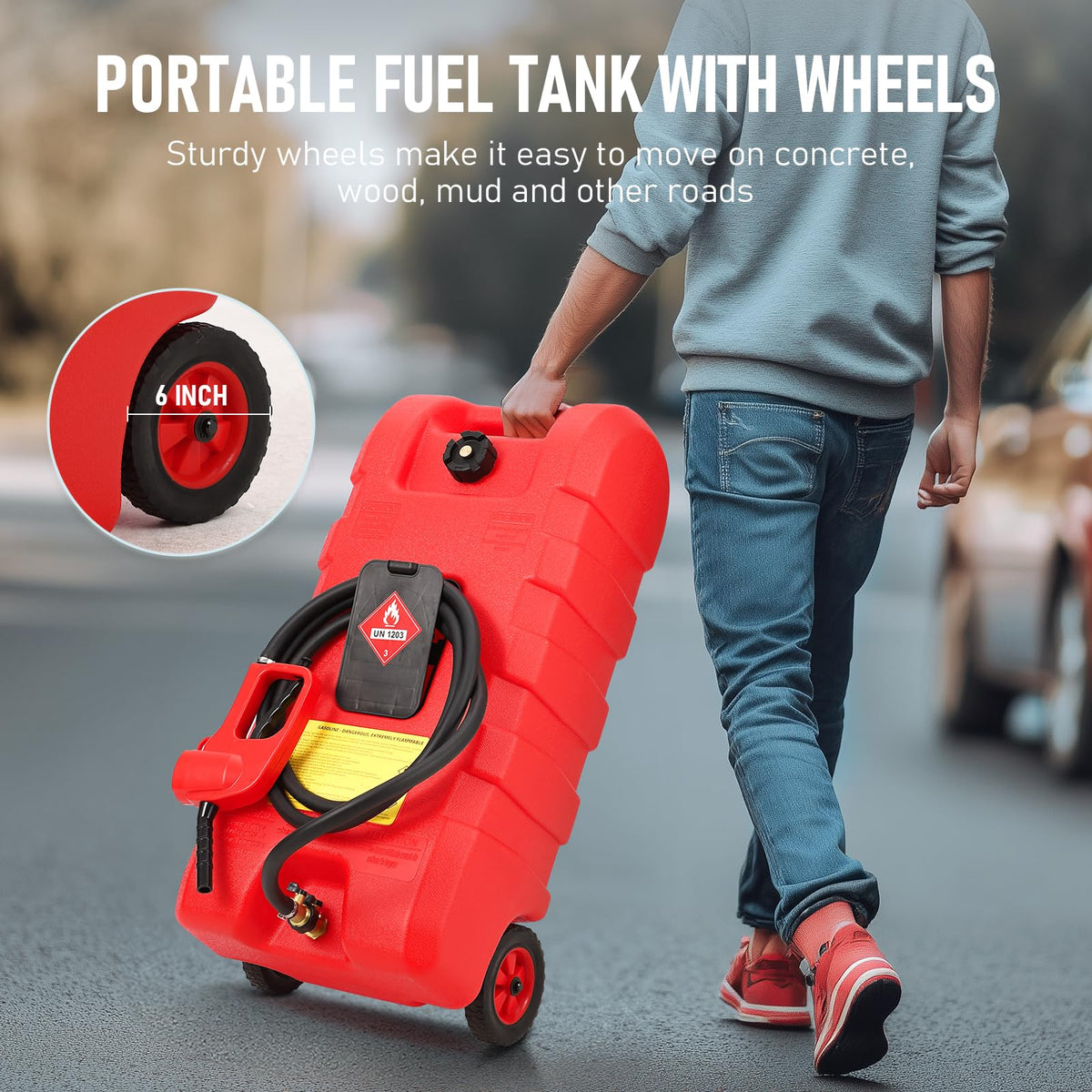 15 Gallon Wheeled Fuel Caddy with Manual Siphon Pump & 10FT Hose T757