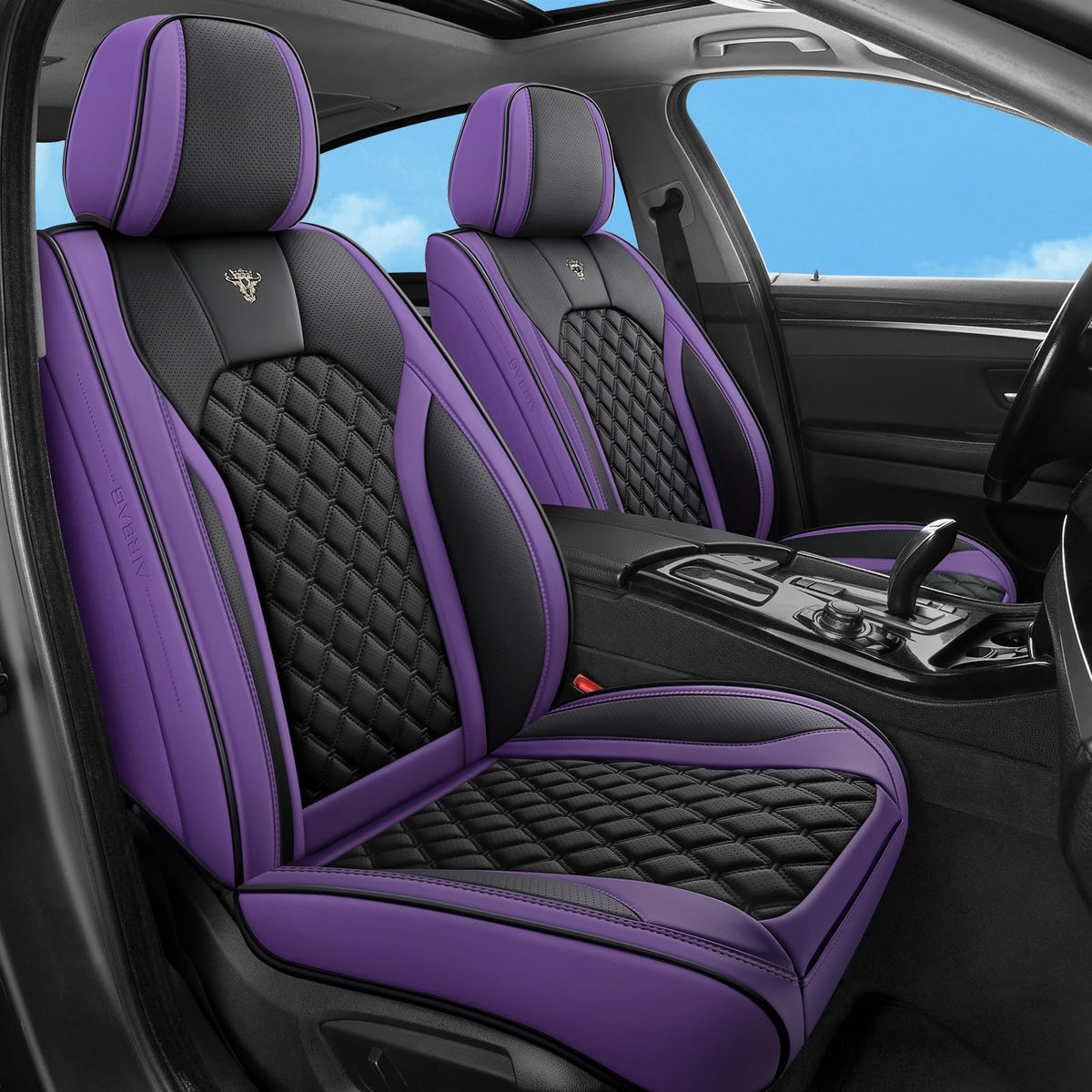 Purple Black Leather Car Seat Covers Full Set S890272