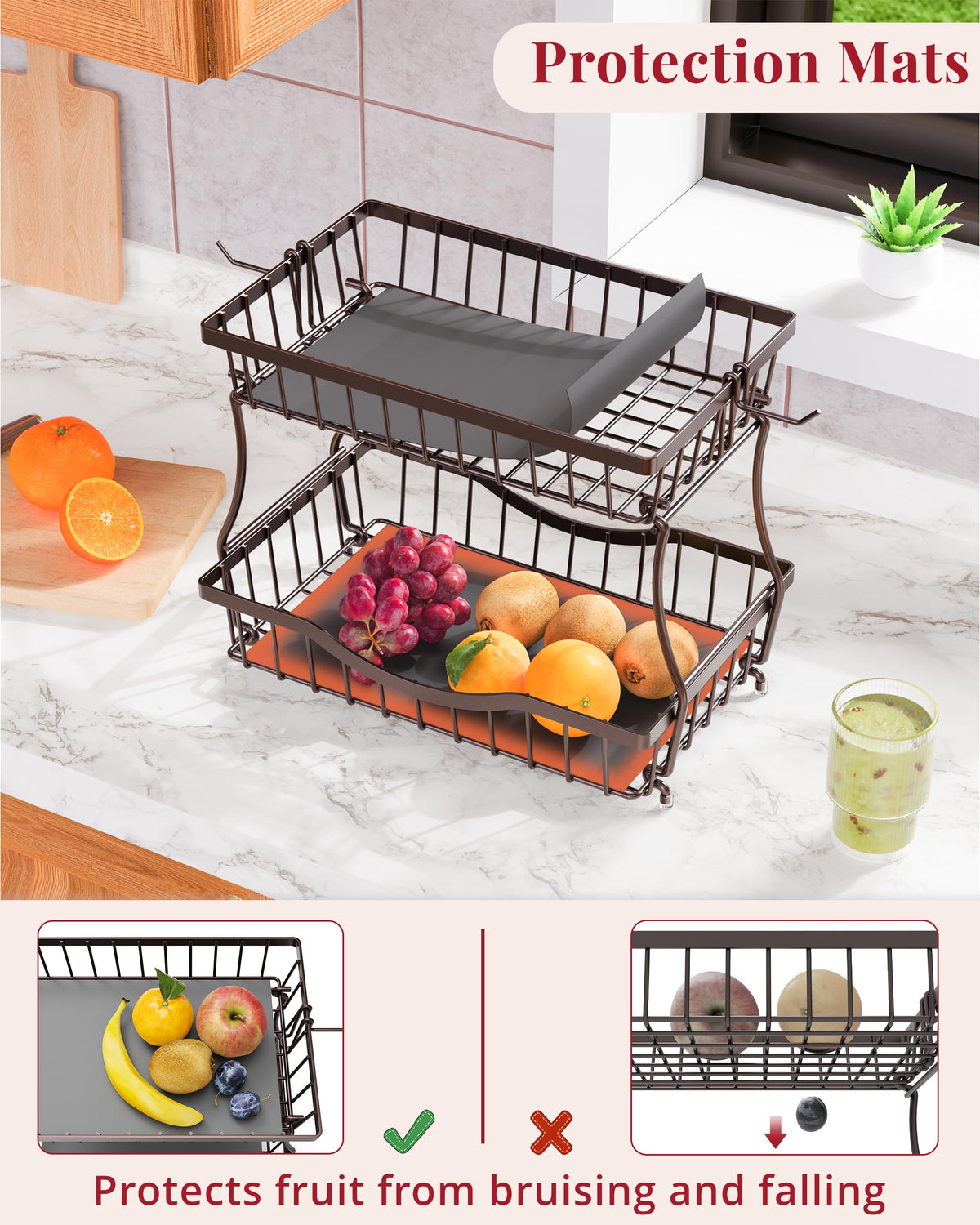 2 Tier Fruit Basket with 2 Banana Hangers V141