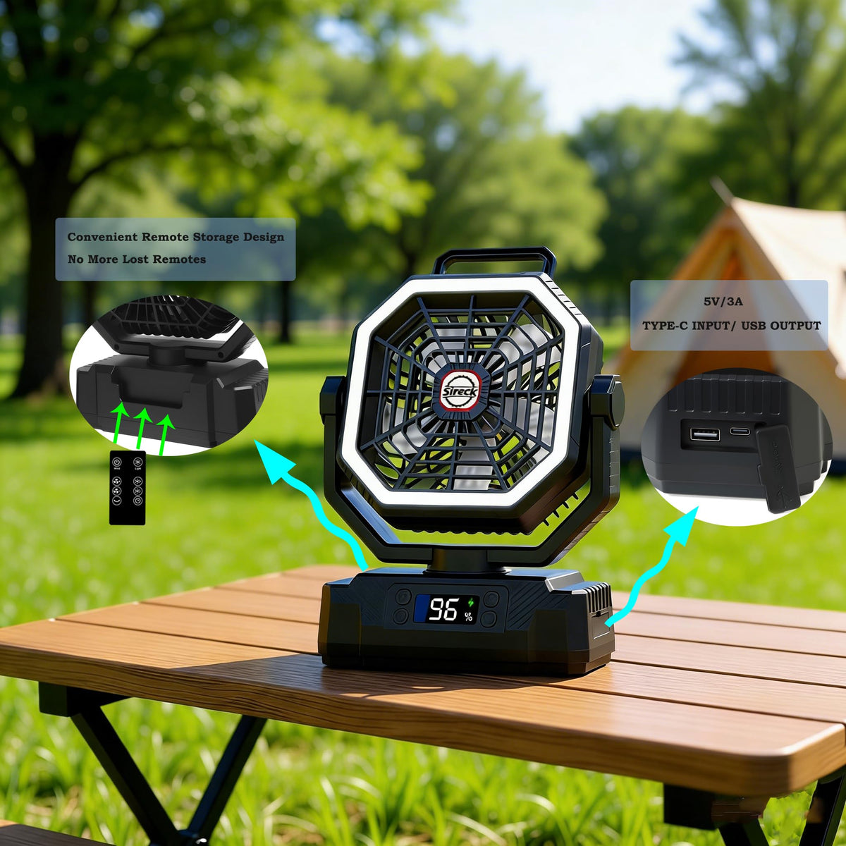 Black 10-Inch 40000mAh Portable Camping Fan J64396