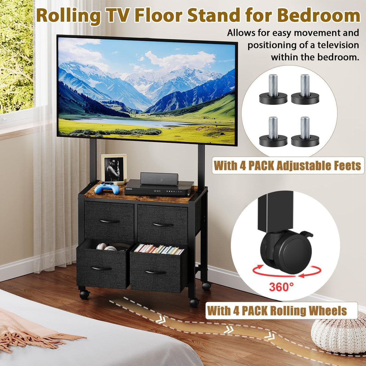 Mobile TV Cart Rolling TV Stand with 4 Drawer for 23-60 inch Screens L631
