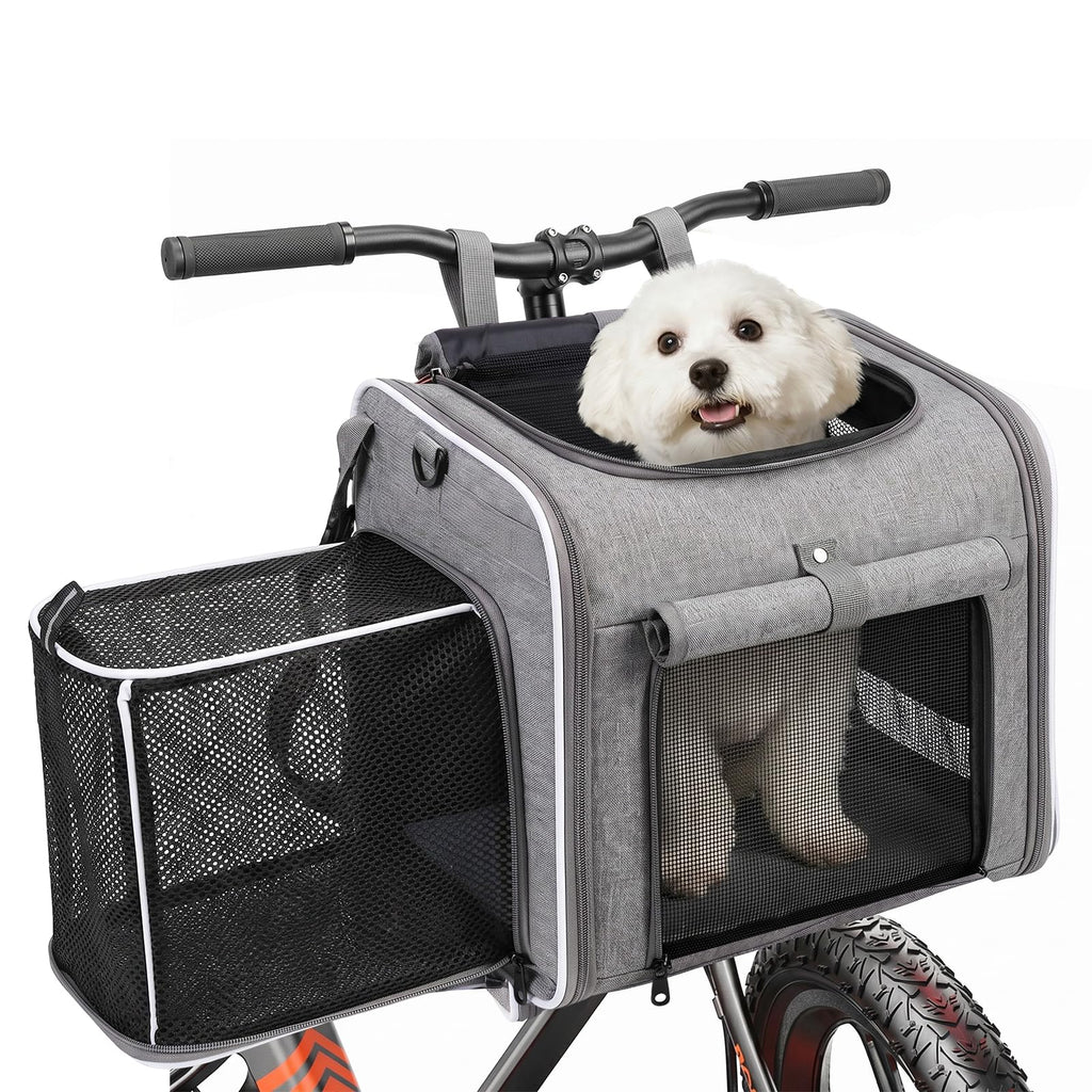 Foldable Expandable Pet Carrier Backpack for Bicycle Handlebar, Gray I920