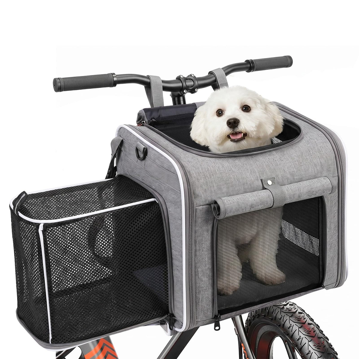 Foldable Expandable Pet Carrier Backpack for Bicycle Handlebar, Gray I920