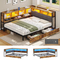 Brown Corner Bed Frame with Storage Headboard and 2 Drawers S6337