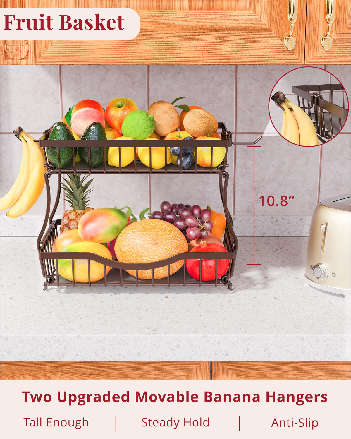 2 Tier Fruit Basket with 2 Banana Hangers V141