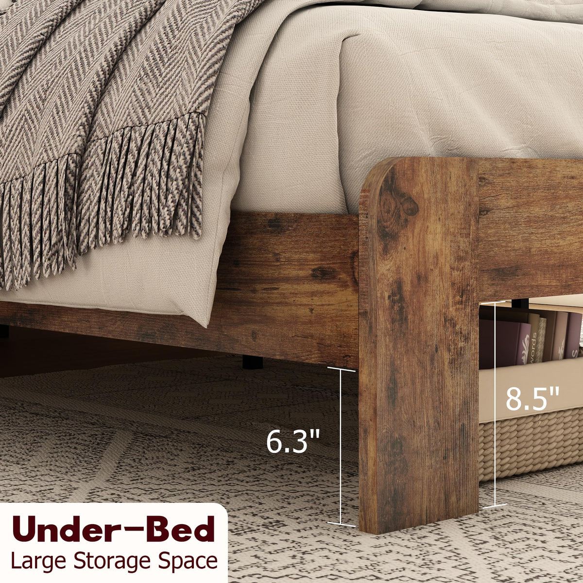 Wood Full Size Bed Frame with Headboard and Footboard E55965