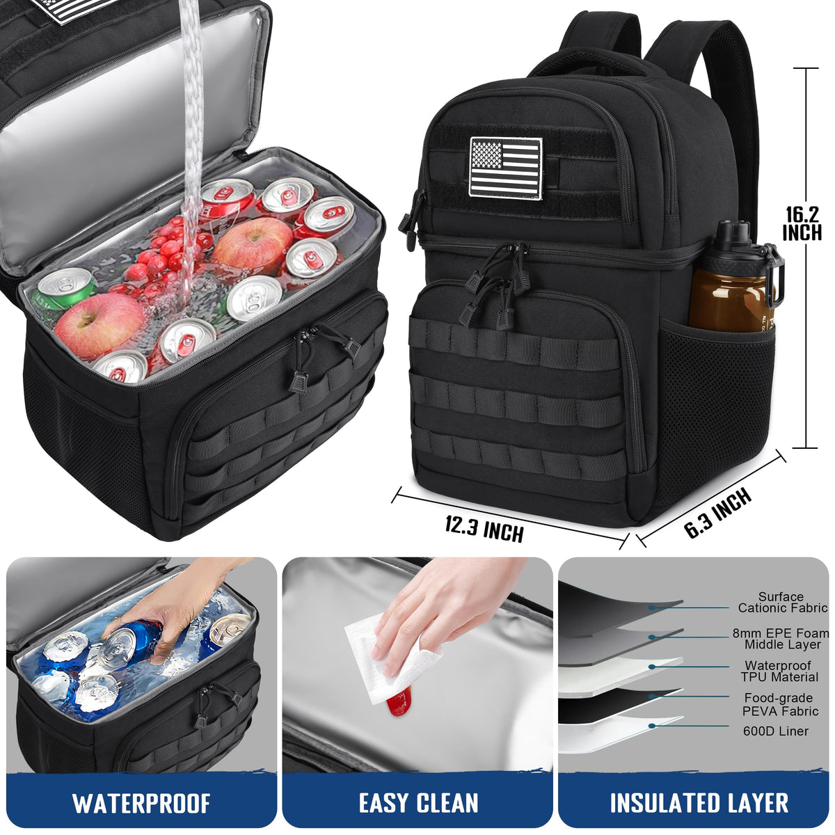 Black Insulated Leakproof Lunch Backpack Q29130