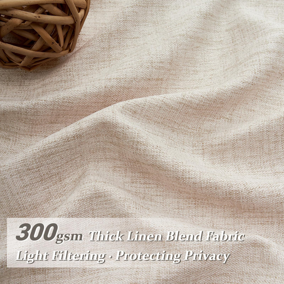 Light Filtering Semi Sheer Linen Curtains 96 Inches 2 Panels Set K80985