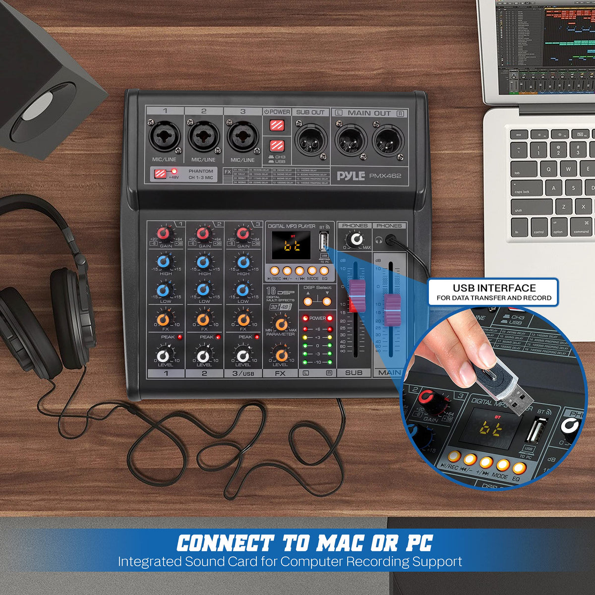 3-Channel DJ Audio Mixer with 16 Preset DSP Effects O18958