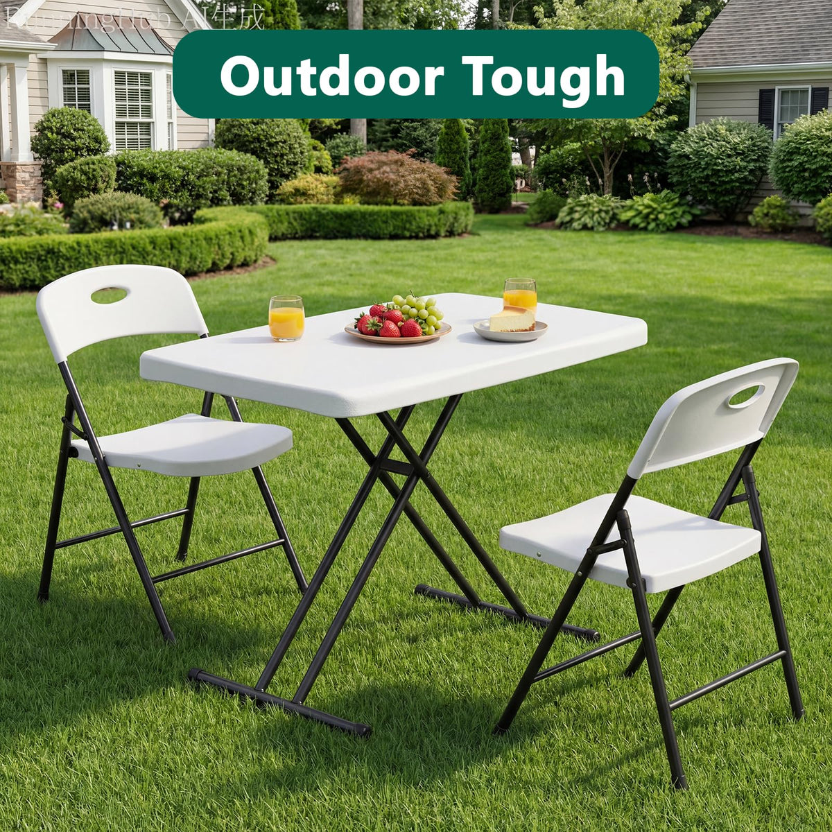 Folding Table 30 Inch Adjustable Height White Granite T801
