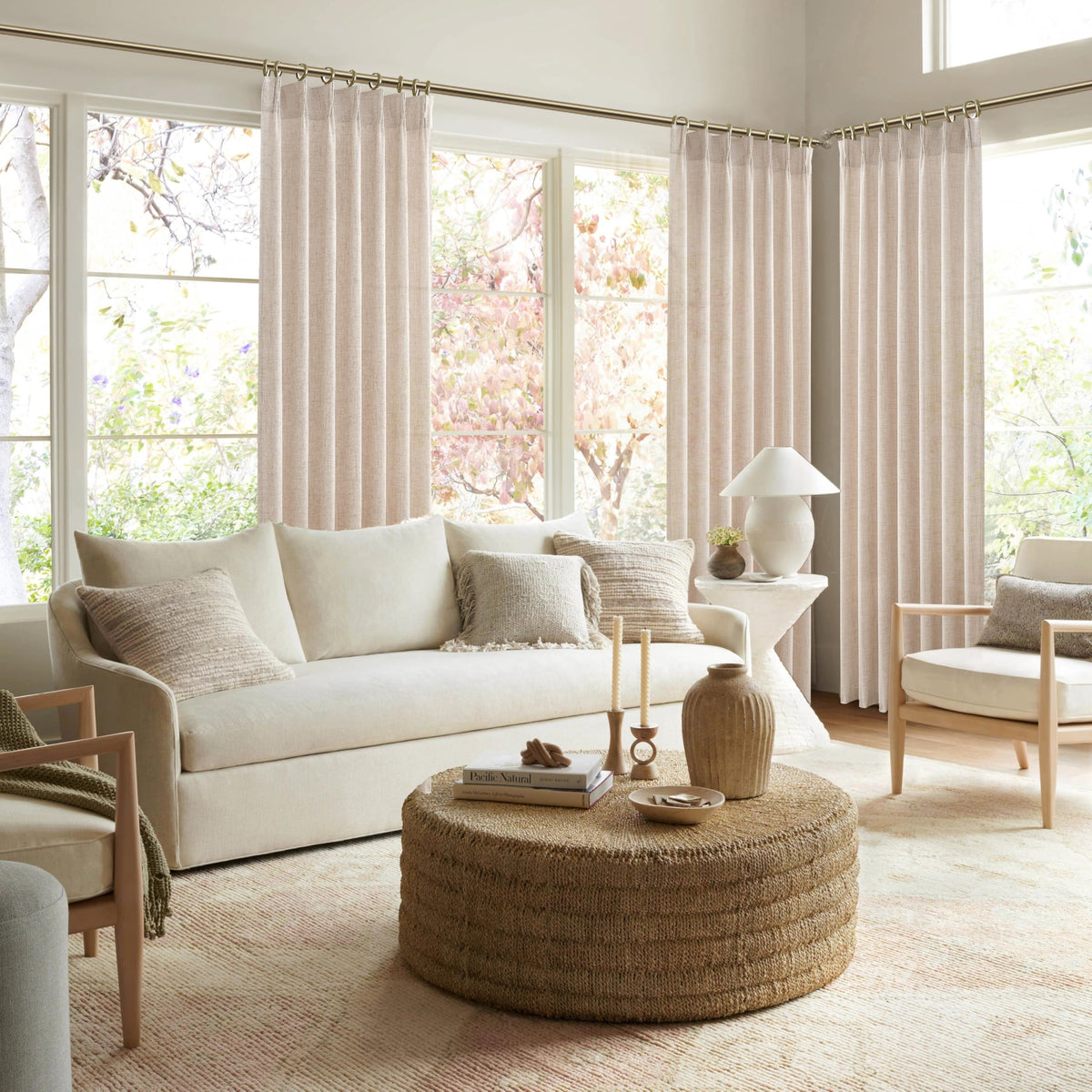 Light Filtering Semi Sheer Linen Curtains 96 Inches 2 Panels Set K80985