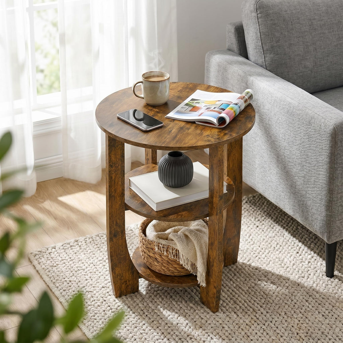 Rustic Brown 19.7 inch Round Side Table X7794