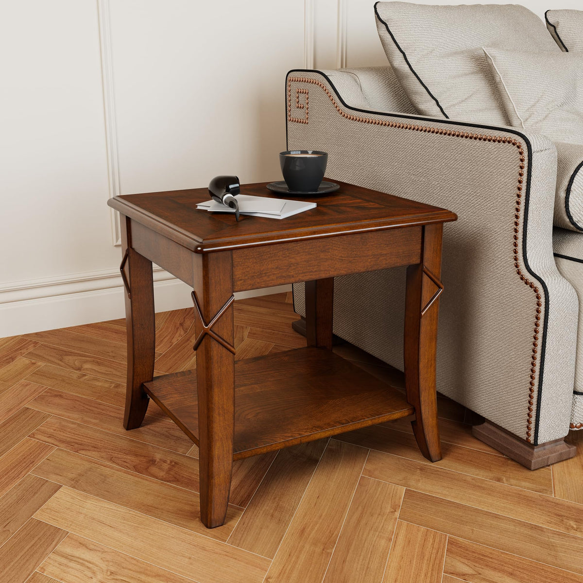 Solid Wood End Table with Storage Shelf N636