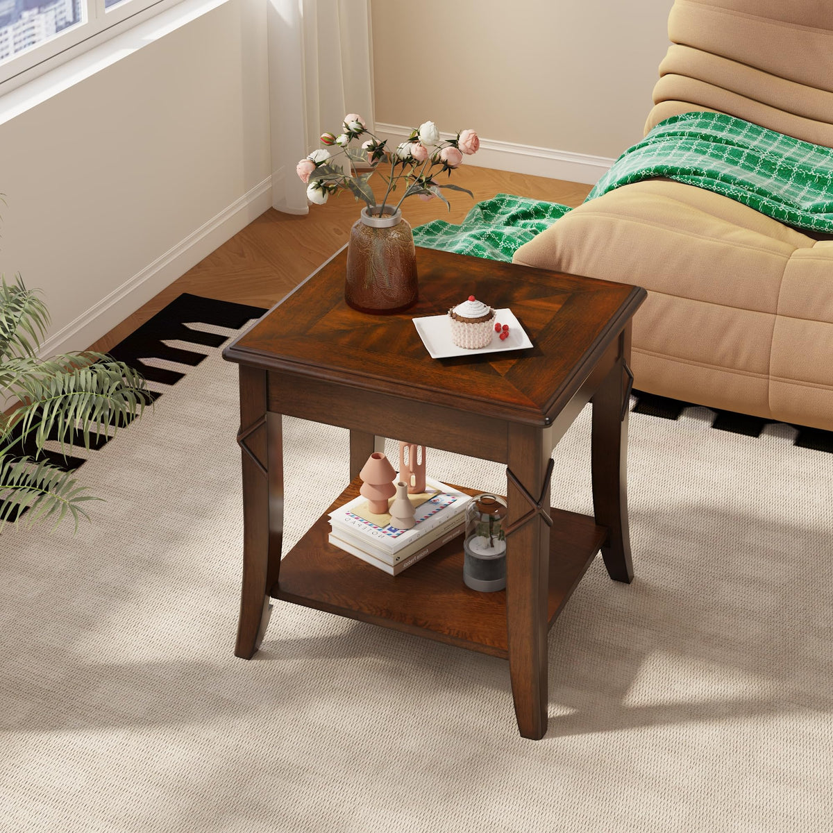 Solid Wood End Table with Storage Shelf N636
