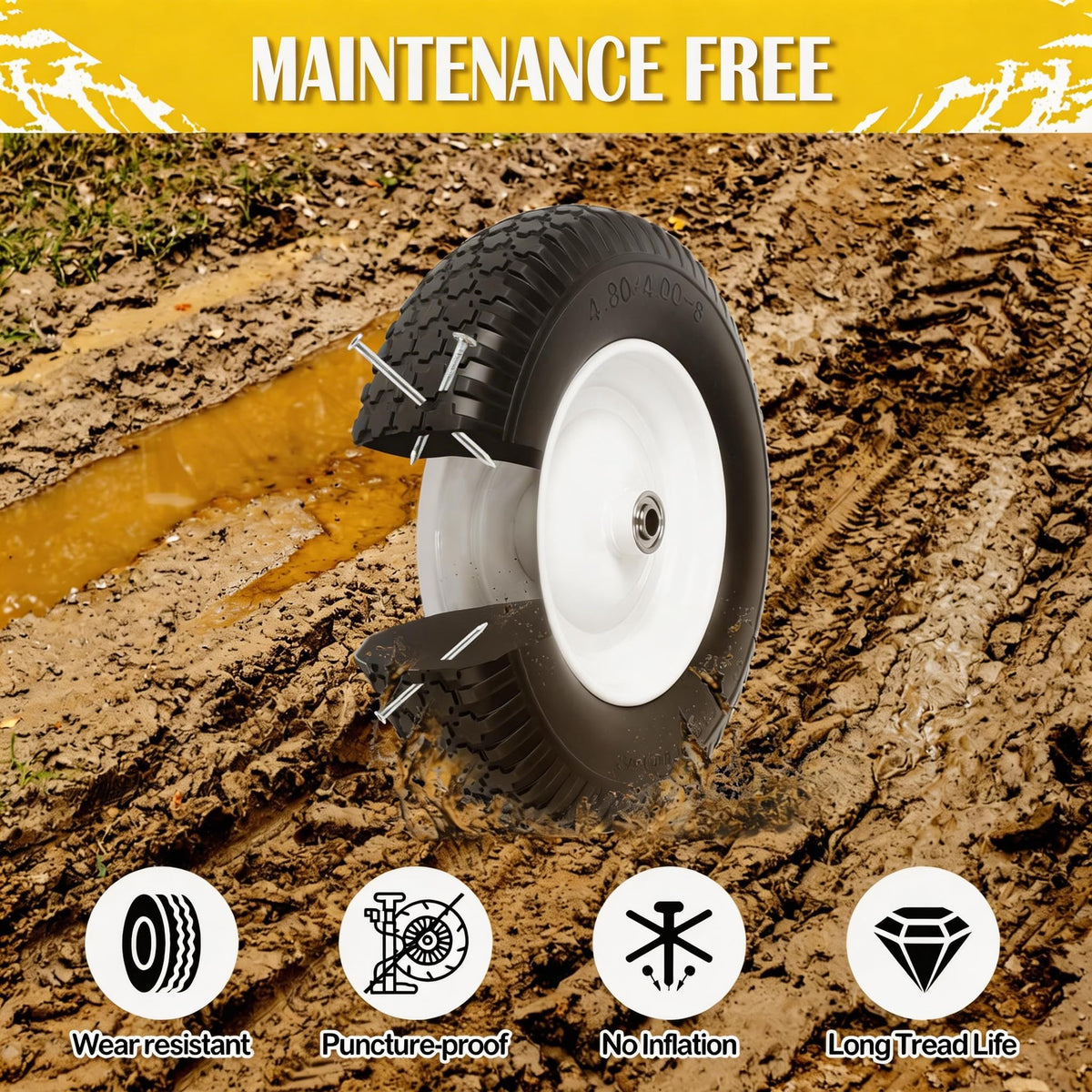 Flat Free Wheelbarrow Tire and Wheel 2 Pack W90807