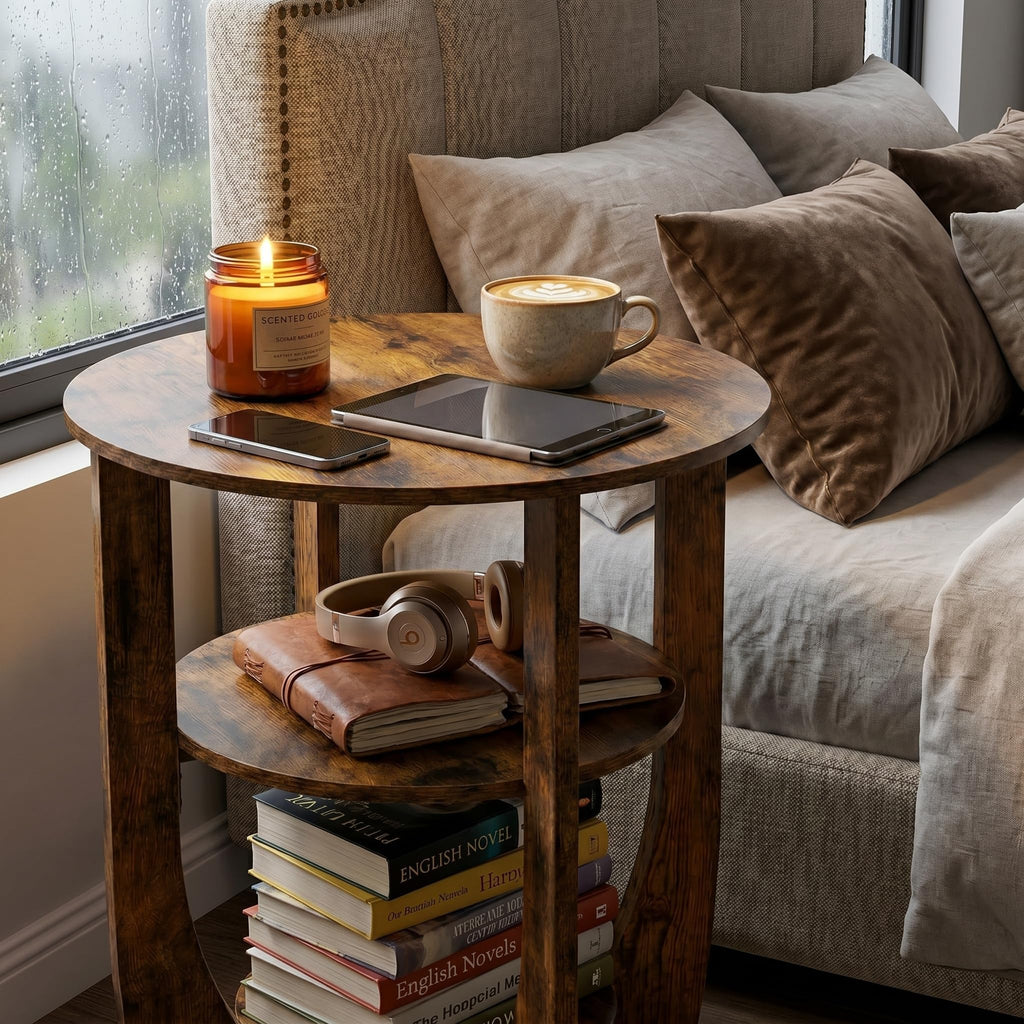 Rustic Brown 19.7 inch Round Side Table X7794
